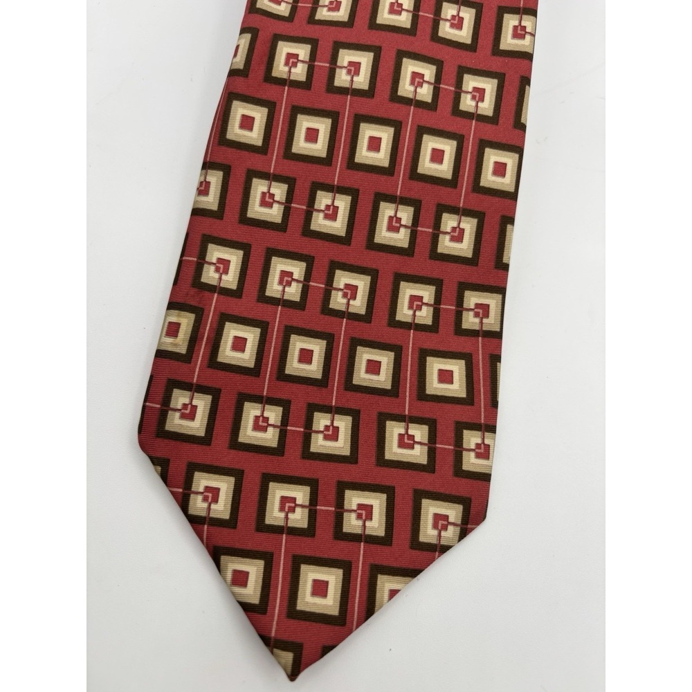 Ermenegildo Zegna Red Geometric‎ Square Silk Tie 3.5"